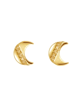 Pendientes de presión dorados luna con circonitas blancas en Plata de Ley 925