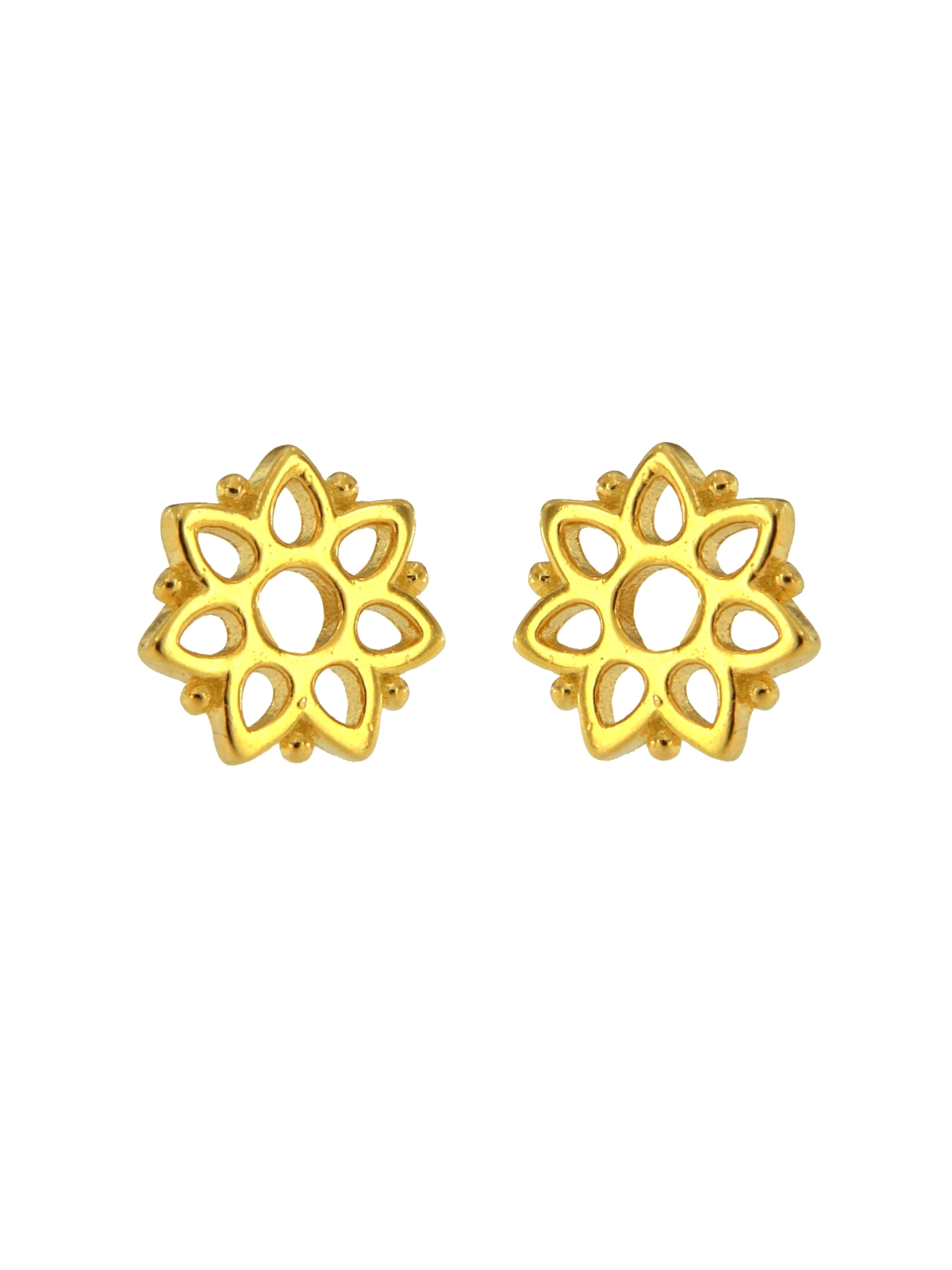 Pendientes de presión dorados mandala floral calado en Plata de Ley 925