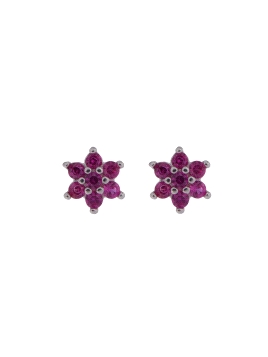 Pendientes de presión flor color rubí con circonitas en Plata de Ley 925