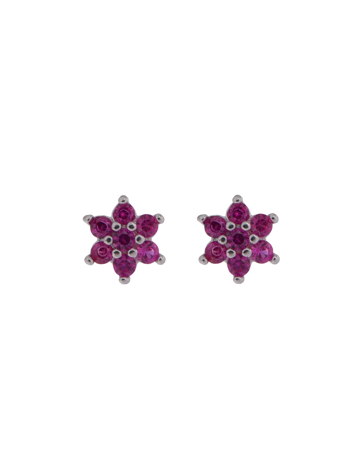 Pendientes de presión flor color rubí con circonitas en Plata de Ley 925