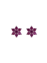 Pendientes de presión flor color rubí con circonitas en Plata de Ley 925
