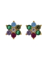 Pendientes de presión dorados flor con circonitas de colores, medida 8 mm