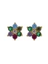 Pendientes de presión dorados flor con circonitas de colores, medida 7 mm