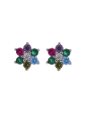 Pendientes de presión flor con circonitas de colores en Plata de Ley 925, medida 7 mm