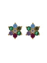 Pendientes de presión dorados flor con circonitas de colores, medida 6 mm