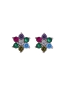 Pendientes de presión flor con circonitas de colores en Plata de Ley 925, medida 6 mm
