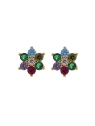 Pendientes de presión dorados flor con circonitas de colores, medida 5,2 mm