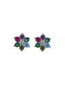 Pendientes de presión flor con circonitas de colores en Plata de Ley 925, medida 5,2 mm