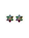 Pendientes de presión dorados flor con circonitas de colores, medida 4,5 mm