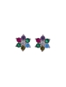 Pendientes de presión flor con circonitas de colores en Plata de Ley 925, medida 4,5 mm