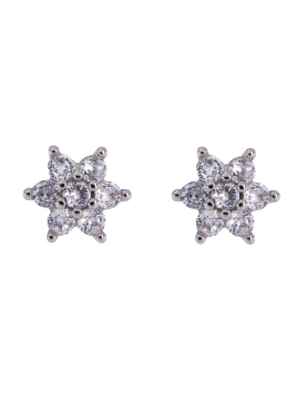 Pendientes de presión flor con circonitas blancas en Plata de Ley 925, medida 8 mm