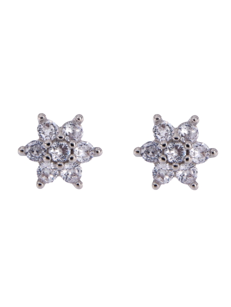 Pendientes de presión flor con circonitas blancas en Plata de Ley 925, medida 8 mm
