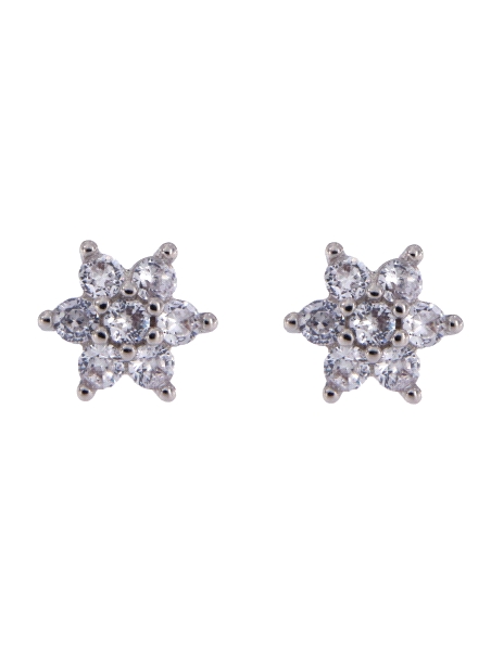 Pendientes de presión flor con circonitas blancas en Plata de Ley 925, medida 8 mm