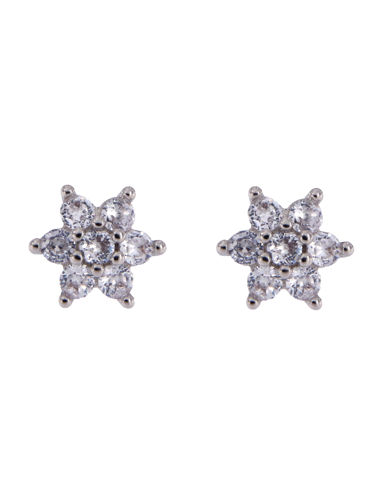 Pendientes de presión flor con circonitas blancas en Plata de Ley 925, medida 8 mm