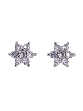 Pendientes de presión flor con circonitas blancas en Plata de Ley 925, medida 7 mm
