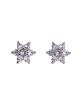 Pendientes de presión flor con circonitas blancas en Plata de Ley 925, medida 6 mm