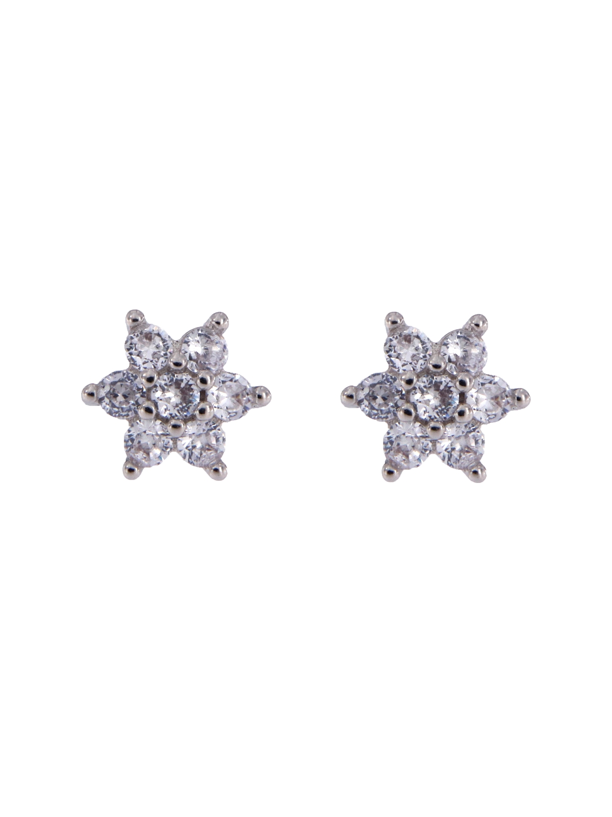 Pendientes de presión flor con circonitas blancas en Plata de Ley 925, medida 6 mm