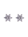 Pendientes de presión flor con circonitas blancas en Plata de Ley 925, medida 6 mm