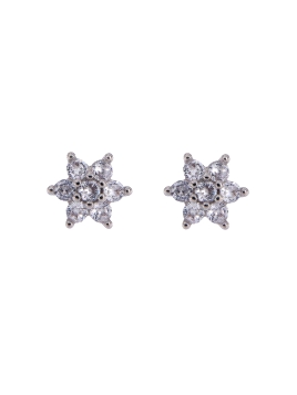 Pendientes de presión flor con circonitas blancas en Plata de Ley 925, medida 5,2 mm