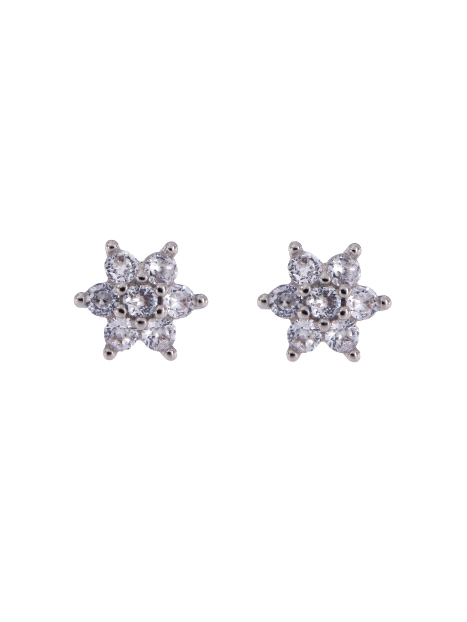 Pendientes de presión flor con circonitas blancas en Plata de Ley 925, medida 5,2 mm