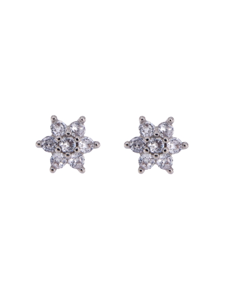 Pendientes de presión flor con circonitas blancas en Plata de Ley 925, medida 5,2 mm