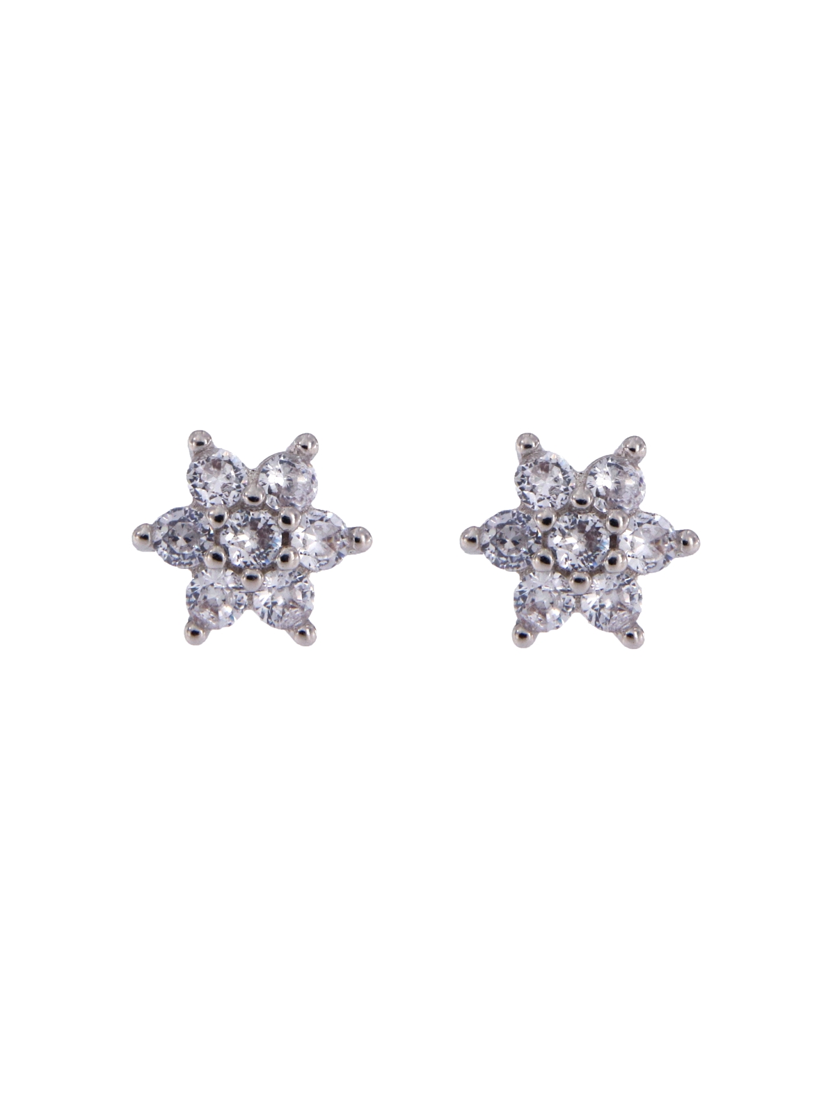 Pendientes de presión flor con circonitas blancas en Plata de Ley 925, medida 5,2 mm