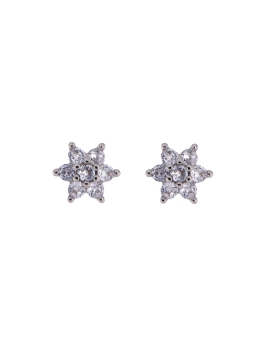 Pendientes de presión flor con circonitas blancas en Plata de Ley 925, medida 4,5 mm