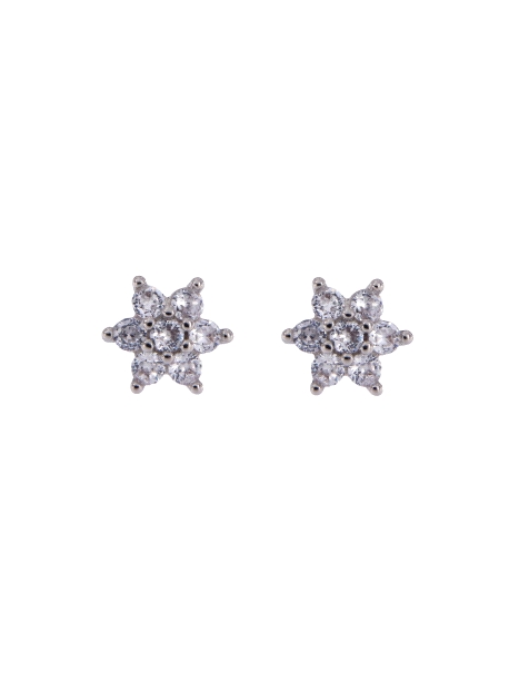 Pendientes de presión flor con circonitas blancas en Plata de Ley 925, medida 4,5 mm