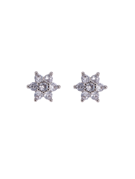 Pendientes de presión flor con circonitas blancas en Plata de Ley 925, medida 4,5 mm