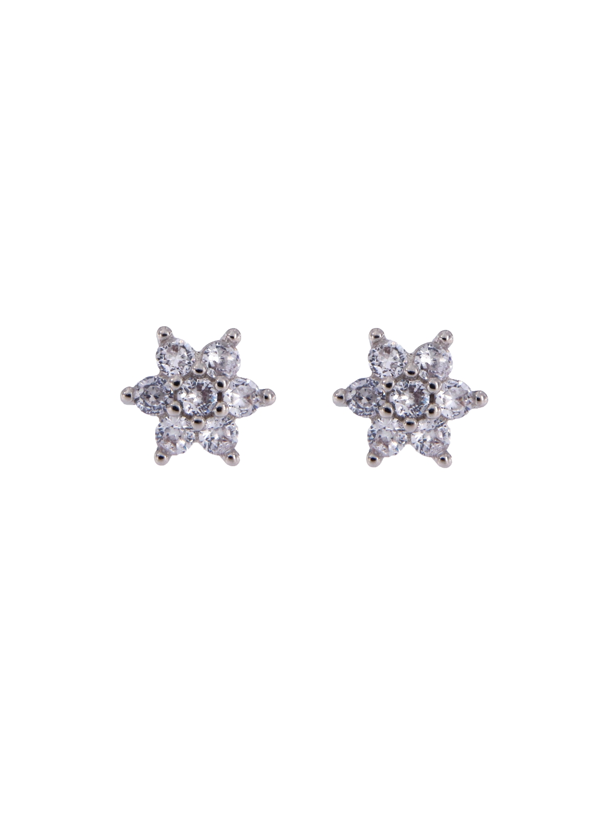 Pendientes de presión flor con circonitas blancas en Plata de Ley 925, medida 4,5 mm