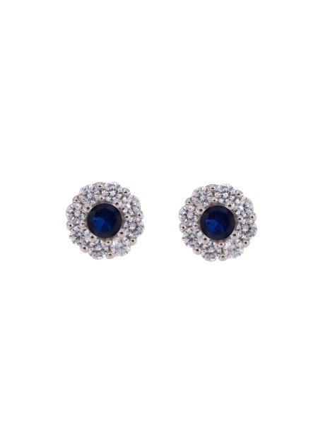 Pendientes de presión flor color zafiro con circonitas blancas