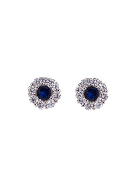 Pendientes de presión flor color zafiro con circonitas blancas