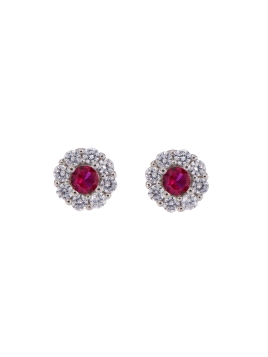 Pendientes de presión flor color rubí con circonitas blancas
