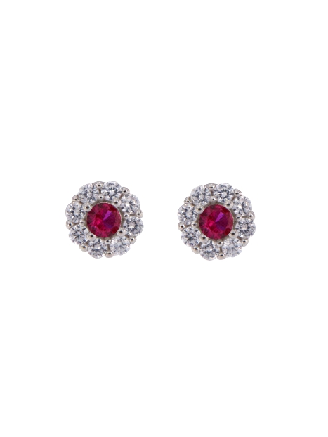 Pendientes de presión flor color rubí con circonitas blancas