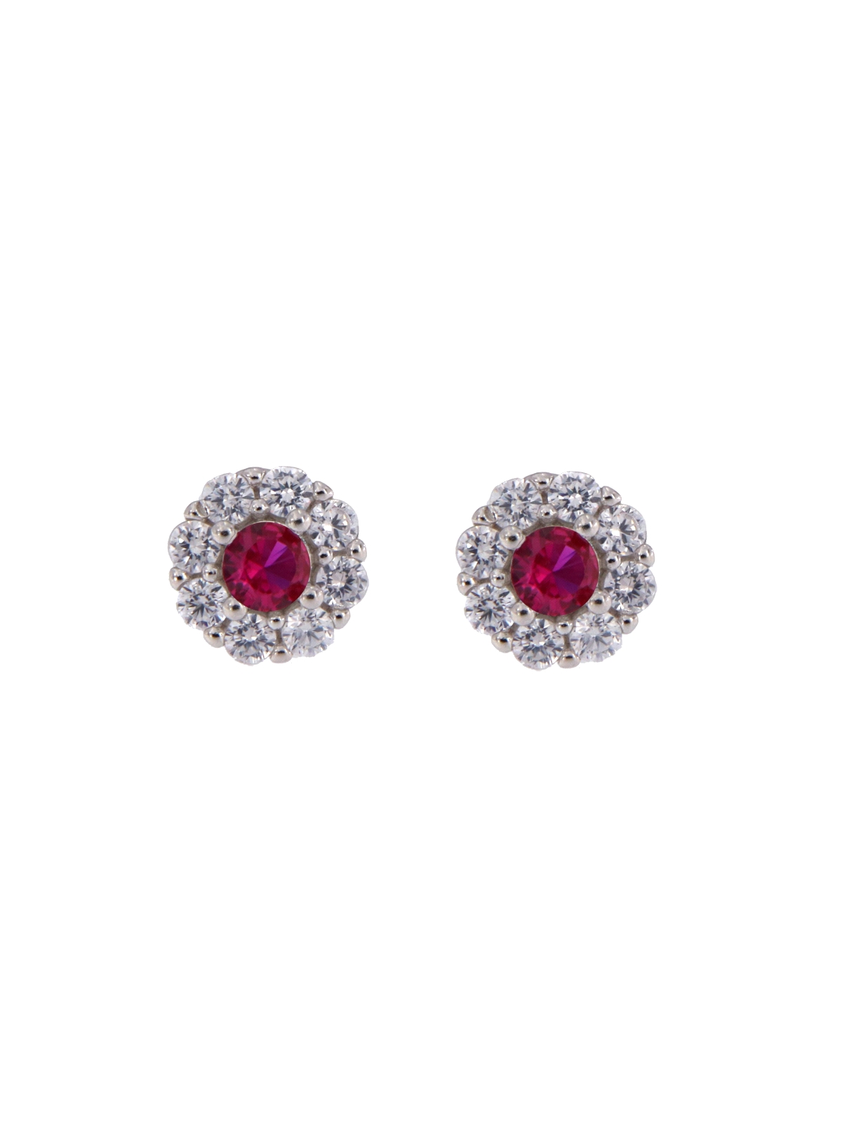 Pendientes de presión flor color rubí con circonitas blancas