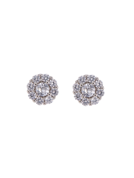 Pendientes de presión flor con circonita blanca en Plata de Ley 925
