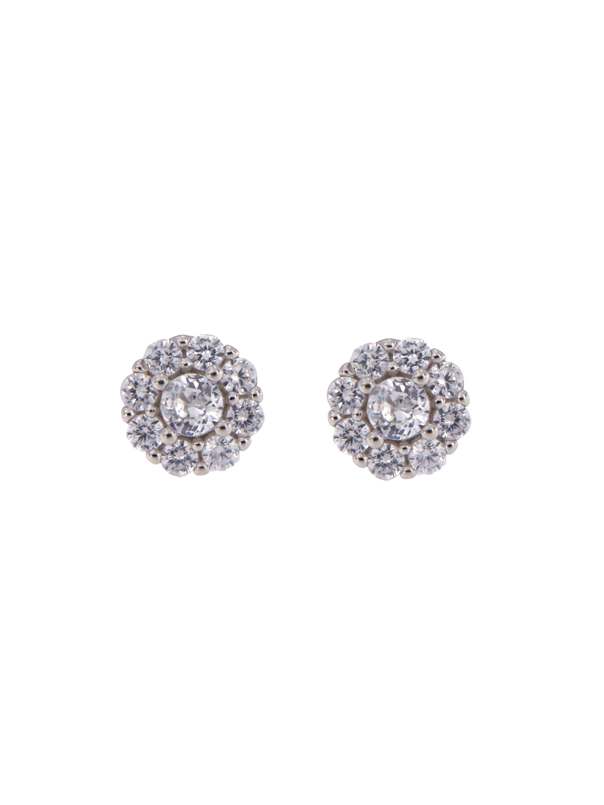 Pendientes de presión flor con circonita blanca en Plata de Ley 925