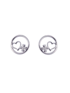 Pendientes de presión círculo con corazón y trébol en Plata de Ley 925