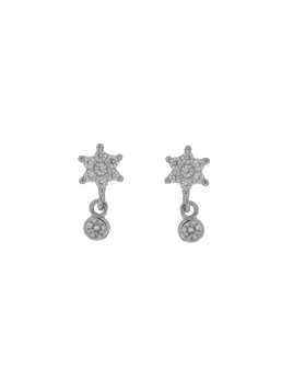 Pendientes de presión flor con circonita colgante en Plata de Ley 925