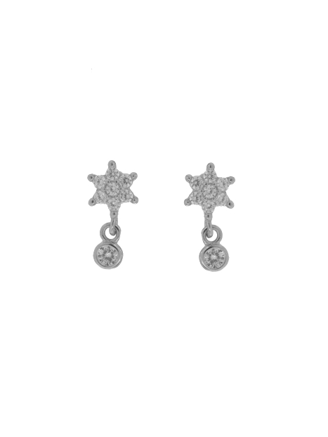 Pendientes de presión flor con circonita colgante en Plata de Ley 925