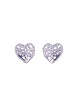 Pendientes de presión corazón calado con motivo floral en Plata de Ley 925