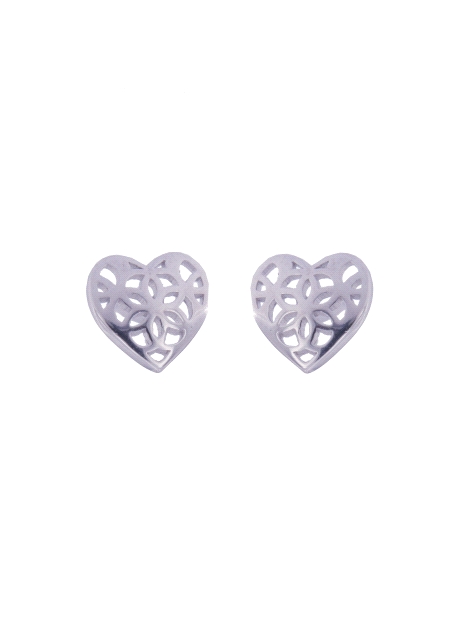 Pendientes de presión corazón calado con motivo floral en Plata de Ley 925