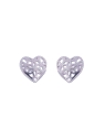 Pendientes de presión corazón calado con motivo floral en Plata de Ley 925