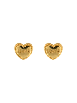 Pendientes de presión dorados corazón LOVE con relieve