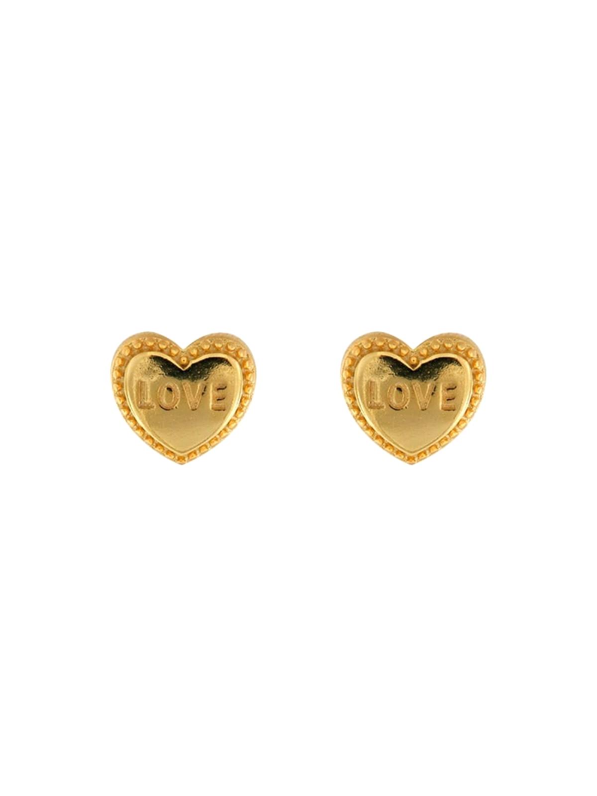 Pendientes de presión dorados corazón LOVE con relieve