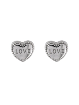 Pendientes de presión corazón LOVE con relieve en Plata de Ley 925