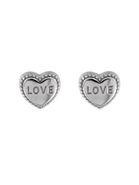 Pendientes de presión corazón LOVE con relieve en Plata de Ley 925