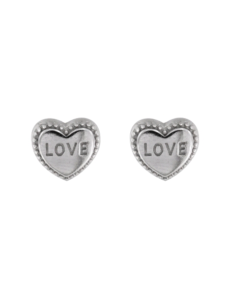 Pendientes de presión corazón LOVE con relieve en Plata de Ley 925