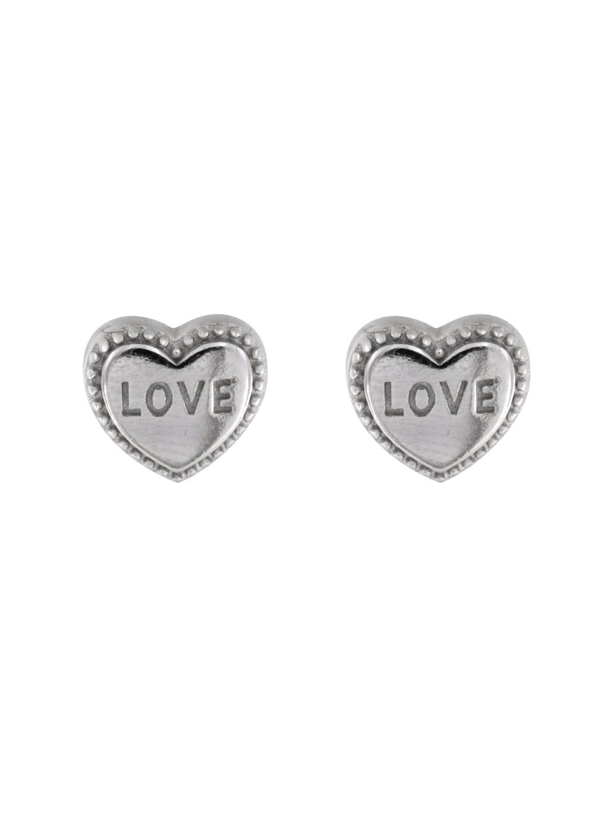 Pendientes de presión corazón LOVE con relieve en Plata de Ley 925