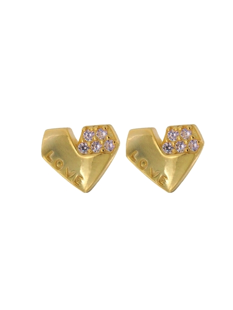 Pendientes de presión dorados corazón plegado LOVE con circonitas blancas
